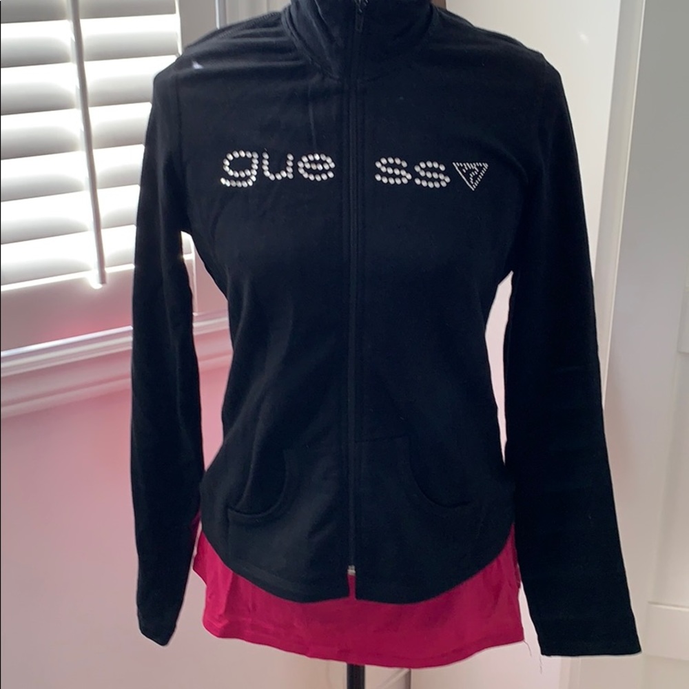 Guess black zip up, XL fits like a Large, crystal